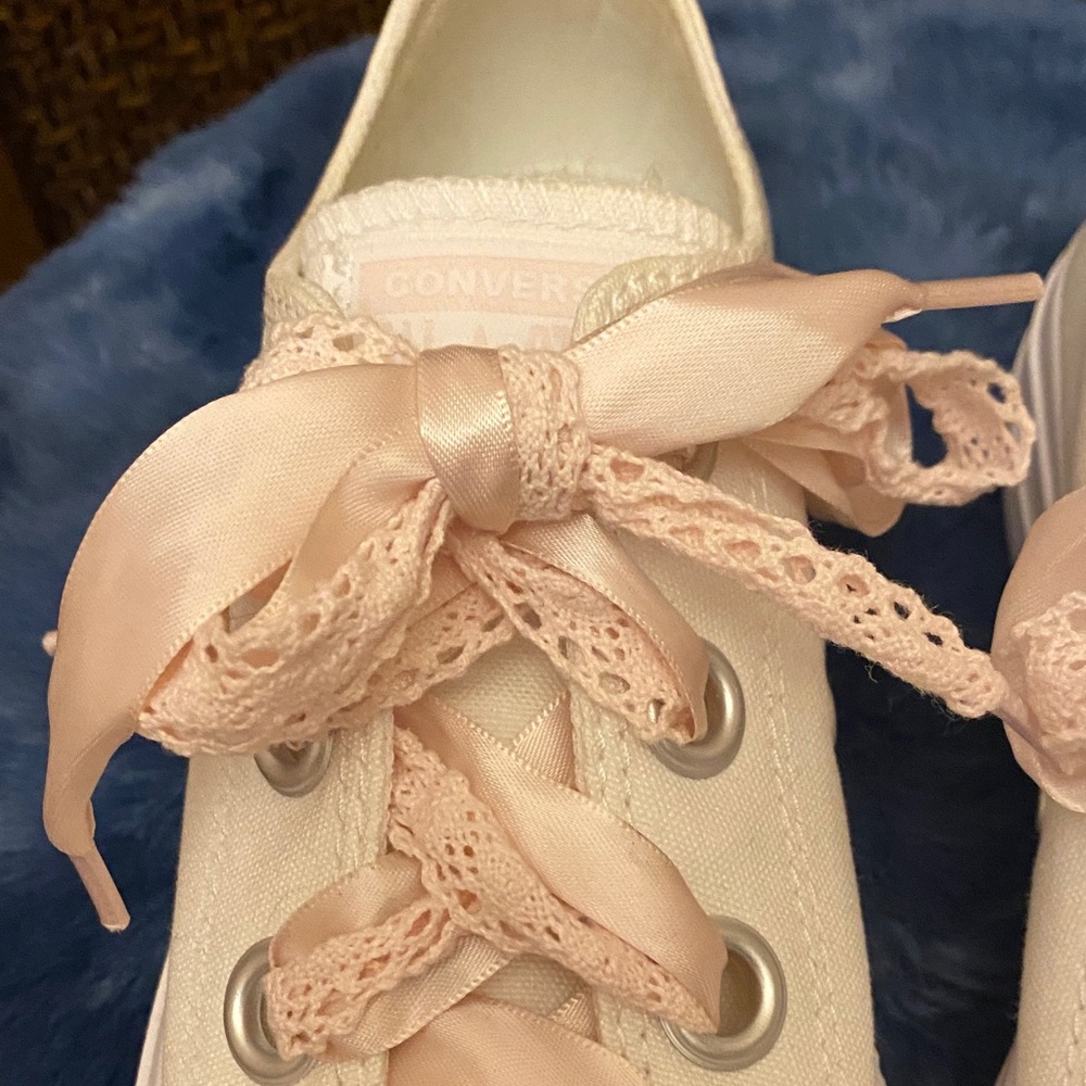 Converse Women's White and Pink Lace Sneakers - Picture 6 of 7